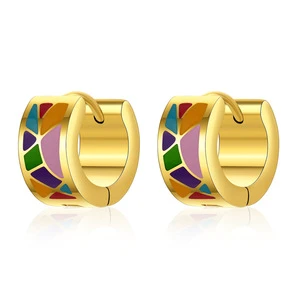 2023 Stylish Stainless Steel Enamel Hoop Earrings 18k Gold for Women Summer Jewelry