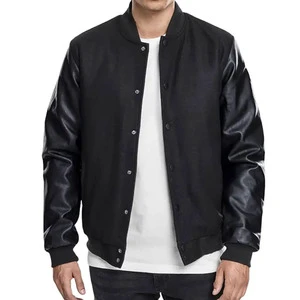 Good Quality Men's Baseball Jackets With Leather Sleeves Wholesale Long Sleeve Leather Windproof Quilted Men Varsity Jacket