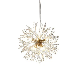Light Luxury Design Interior Fixtures Iron Frame Crystal Led Pendant Lamp