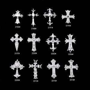 In Bulk Mixed Punk Goth Silver Metal Alloy 3d Rhinestones Cross Gothic Nail Charms For Nails