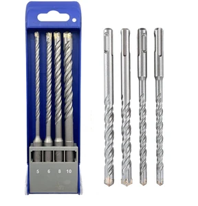 TGS 4 Pcs Carbide Double Helix Twist Drill Bit Masonry Drilling SDS Plus Hammer Drill Bits Set 6-8-10-12X160mm 110mm