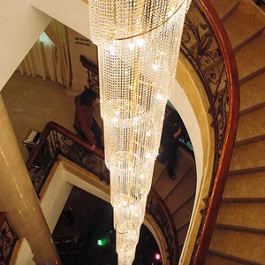 Custom Luxury Crystal LED Chandelier for Hotel Lobby Villa Staircase Interior Decoration Remote Chandeliers Pendant Lights