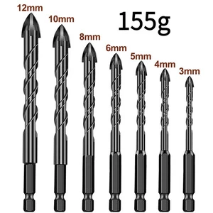 7Pcs Multi-functional Masonry Drill Bit Set Hex Shank Cross Spear Head Carbide Tipped for Glass Tile Ceramic Concrete DIY Fix