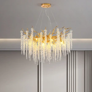 PM Luxury Aluminium Branch Hanging Light Octagonal Beads Crystal Chandelier Living Dining Bedroom Tassel Design LED Pendant Lamp