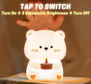 Bear Night Light Kid Bedroom LED Rechargeable Soft Silicone Lamp Dimmable Cute Night Light Kid Cake Bear Gift Décor/Read Sleep