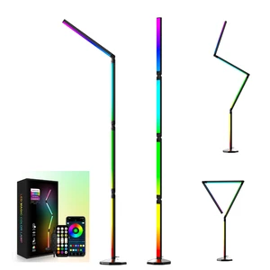 Factory Wholesale Foldable Standing LED Corner Floor Lamp RGBIC Music Sync Smart Voice WiFi Black Living Room Bedroom Ambient