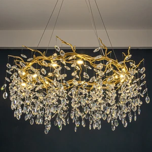 Modern Large Branch Nordic Vintage Brass Gold Dining Living Room Hotel Luxury Ceiling Pendant Light Led K9 Crystal Chandeliers