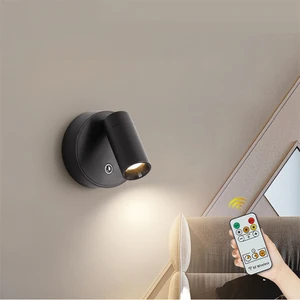 Modern USB Rechargeable LED Wall Light Indoor Bedroom Magnetic Adjustable Cob Spotlight 3 Color Touch Control