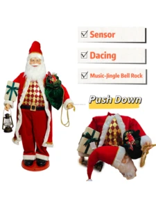 100cm Electric Animated Rock Singing Dancing Santa Claus Collapsible Retractable Christmas Decoration Motion Sensor