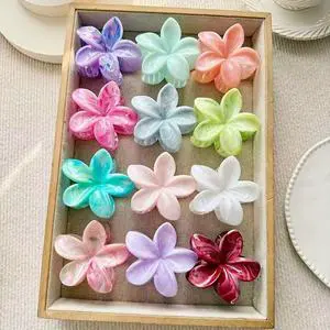 High Quality 8cm Large Flower Marble Hair Claw Clips Acrylic Plastic Beach Hawaiian Plumeria Women Girls Hair Claws Accessories