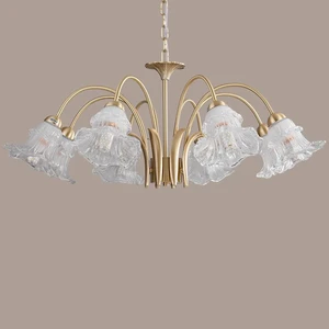 Traditional French Branch Bend Flared Glass 3/5/6/8/10 Light Chandelier for Living Room