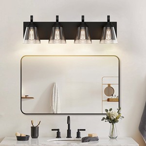 4-Light Modern Vanity Light Fixtures Over Mirror Matte Black Bathroom Light Fixtures Wall Sconce with Clear Glass Shade Bathroom