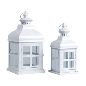 White Metal Garden Candle Lantern With Handle For Decor Candle Holder Set Of 3 Small Middle And Large Decorative Metal Lantern