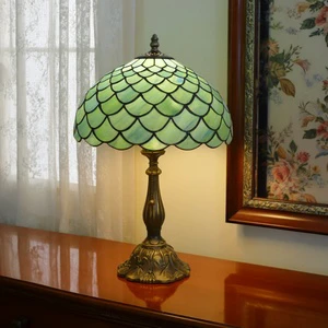 Antique Stained Glass Banker Table Lamp Rose Flower Dragonfly Modern Design Dome Vintage Desk Lamp for Home Office Pull Chain