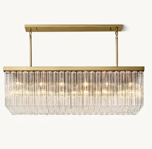 Italy Modern Luxury Rectangular With Steel Glass Pendant Light Chandeliers For High Ceilings Hotel Bedroom Living Room Villa