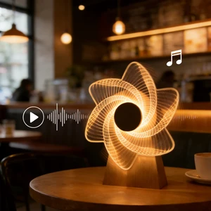High Quality Modern Design Wood Music Box with Warm White LED Night Light USB Rechargeable Battery Included Switch Control