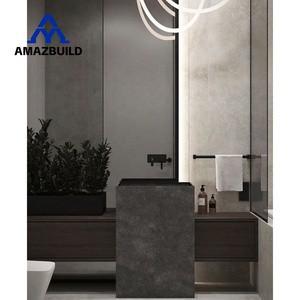 AMAZBUILD Luxury Design Sintered Stone Pedestal Sink Customized Bathroom Vanity LED Illuminated Mirror Eco-Friendly Villa