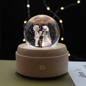 Creative Electronic Gift Lamp Decoration 3D Crystal Ball Night Light With Rotating Music Box For Baby Room Bed Room Light