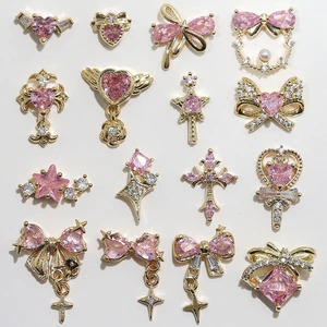 Hot Selling Butterfly Zircon Nail Decoration Shiny Bow Gem Cross Diamond Alloy Designer Nail Art Charms Nail Supplies