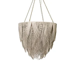 Nordic Modern Villa Decoration Draped Leather Suspended Chandelier for Stair Living Room Dining Room Tassel Pendant Light