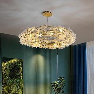 Luxury Design Gold Aluminum Branch Leaf Crystal Chandelier Lighting Nordic Modern Living Room Dining Room LED Glass Pendant Lamp