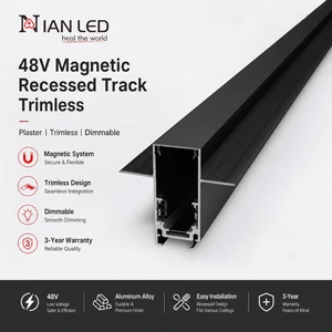 48V LED Recessed Track Trimless Plaster Magnetic Aluminum Alloy Track Lights Dimmable 3-Year Warranty