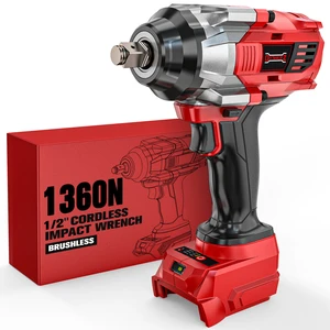 Battery Powered Impact Wrench 1/2 Inch 1360N.m Brushless 3-Speed With LED Light For Automotive Maintenance