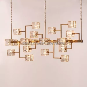 Minimalist Rustic Modern Big Gold Branch Chandelier Luxury Living Room Square K9 Crystal Prisms Lights Energy Saving Source