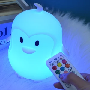 Silicone Cute Penguin Table Lamp Color Changing Night Light Suitable for Bedroom Children USB Rechargeable