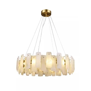 Alabaster Chandelier Copper Lamp Body LED Lighting Interior Decor Light