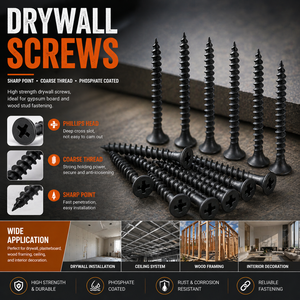 Black Phosphate Drywall Screws With Bugle Head And Coarse Thread For Gypsum Board And Plasterboard Fasteners