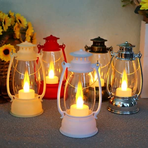 Christmas LED Candles Vintage Hang Lantern Oil Lamp Halloween Decorative Home Party Camp Prop Lights Wedding Festival Atmosphere