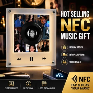 Custom Michael Jackson NFC Music Player, DIY Song Photo Music Gift with Rotating Vinyl Disc Night Light Logo Packaging Brand