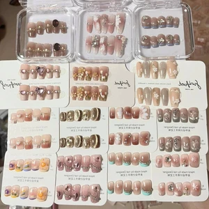 Wholesale 10pcs Handmade Acrylic Nails Short Square Acrylic Nails Hand Painted Reusable High Quality Artificial Press Nails