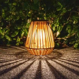 Rattan Texture Solar Atmosphere Light IP65 Waterproof LED Lantern with Manual Switch for Garden Patio Outdoor Decoration