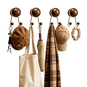 Suction Cup Iron Anti-Slip Waterproof Non-Drilling Entrance Door Coat Hat Hook Light Luxury Wood Grain Adhesive Durable Easy