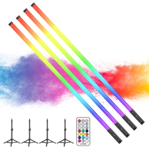 LUXCEO 4Pack MOOD1pro 120cm Rechargeable RGB LED Tube Light Bar with Remote Control Stand for DJ Party Events and Stage Lighting