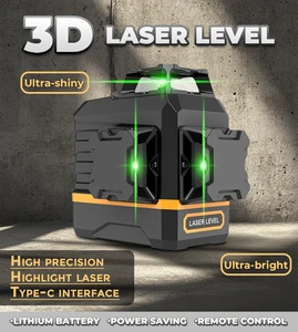 INORM Construction Laser Level Self Leveling 3x360° 3D 12 Green Cross Line Remote Controller 2600mAh Rechargeable Battery