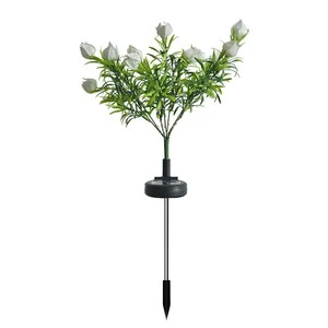 IP65 Waterproof RGB LED Solar Garden Lantern Outdoor Decorative Lawn Light Atmosphere Floor Plug Gardenia Simulation Warm White