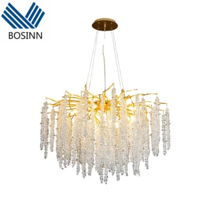 Copper Branch Pendant Lights with Crystal Chandelier and Tassels Lamp for Hotel Villa Living Room and Restaurant Decoration
