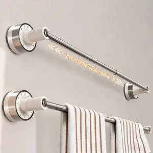 Telescopic Suction Cup Towel Rack, No Drilling Needed, Rotatable Strong Towel Bar For Bathroom, Washroom