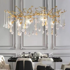Nordic Home Decor Living Room Luxury Hanging Lamp Rose Flower Crystal Hotel Lobby Modern Rectangular Branch Crystal Chandelier