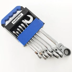 7 Piece Ratcheting Box Wrenches Set Cr-V Steel Mirror Polished Finish Multi-Functional Easy Access Tight Spaces Made Taiwan