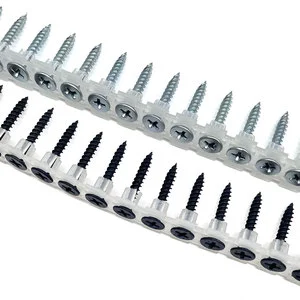 High Strength Carbon Steel Plastic Strip Chain Collated Drywall Screws Bugle Head Fine Thread Black Phosphate Continuous Gypsum