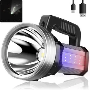 Searchlight Powerful, Dual Switch with COB Side Lights Red Blue Flashing High Lumens for Outdoor Adventure, Emergency