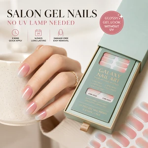 Semi Cured Gel Nail Strips With Vertical Aura Ombre Mint Peach Sorbet Design For Clean Girl Aesthetic DIY Salon Nails