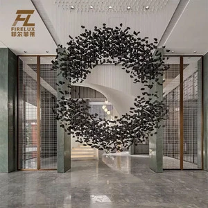 Firelux Customized Art Engineering Villa Hotel Staircase Interior Large Black Stone Luxury Branch and Leaf Chandelier Light