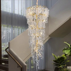 Nordic Villa Home Decor Long Hanging Staircase Leave Pendant Lamps Modern Tree Branch Luxury Large LED Stair Chandelier Lighting