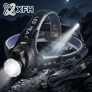 Hands-Free Professional LED Headlamp Zoomable Long Distance Beam Rechargeable Headlight for Construction Miner Safety