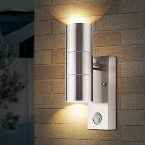 Ip44 Polished Stainless Steel Motion Sensor 2*gu10 Landscape Outdoor Outside up and Down Wall Light